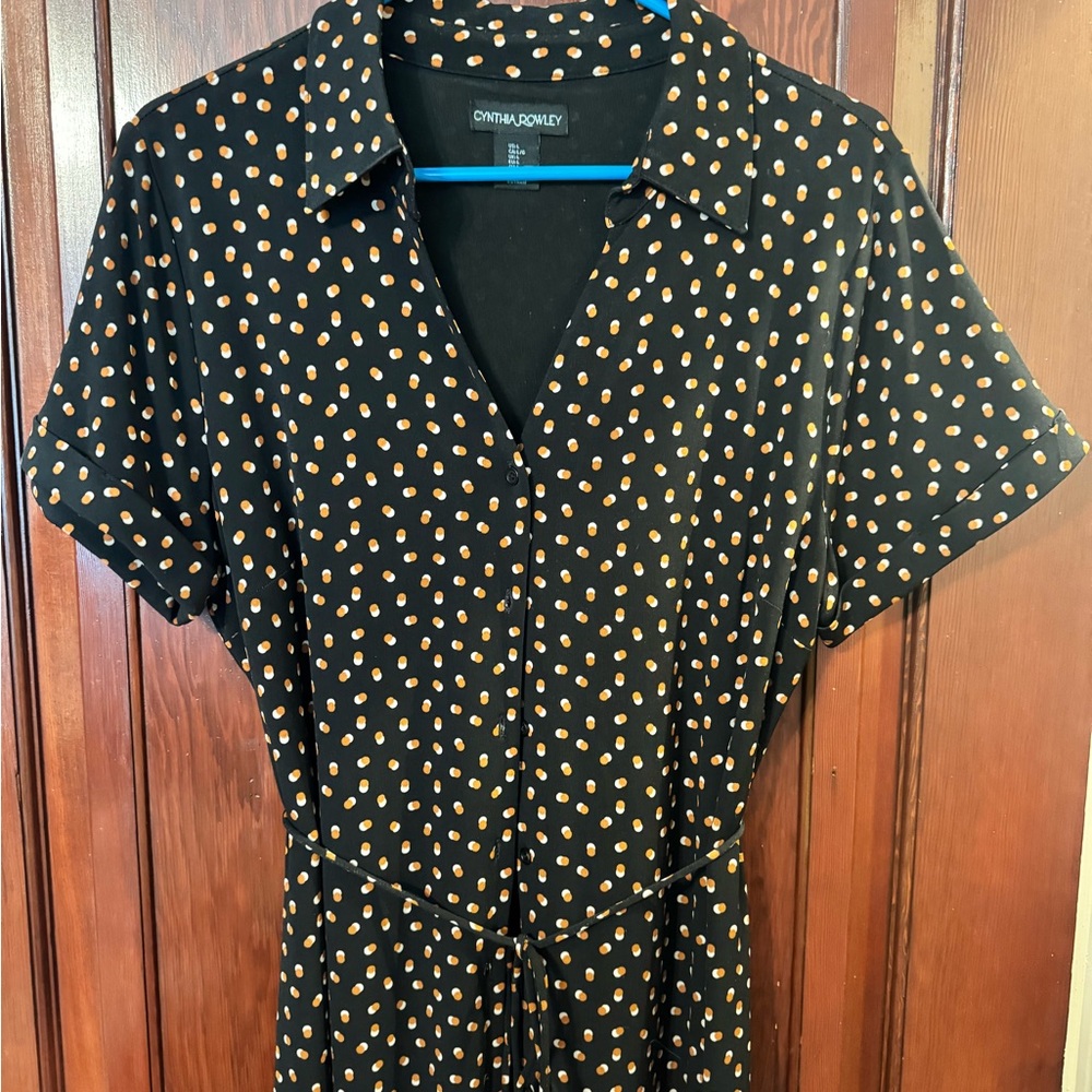 Cynthia Rowley Black Dress with Tan Dots